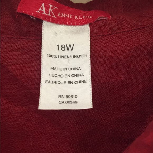 AK Anne Klein Burgundy Button Down Linen Blouse 18 - Picture 5 of 12